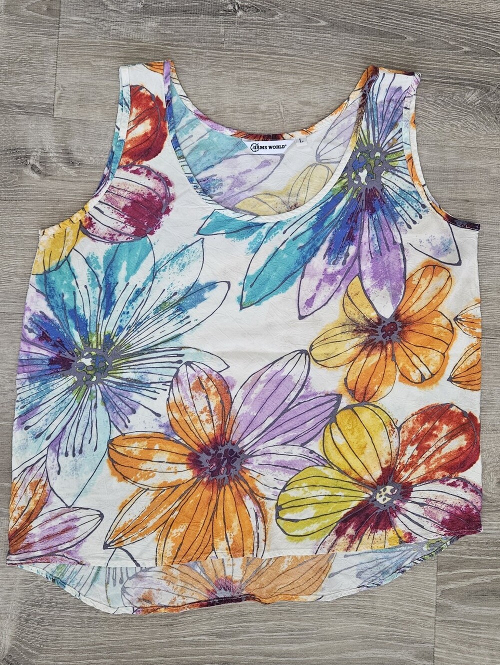 Jams World Spumoni Vtg 90s Watercolor Floral Tank Top L Hawaii USA Art To Wear